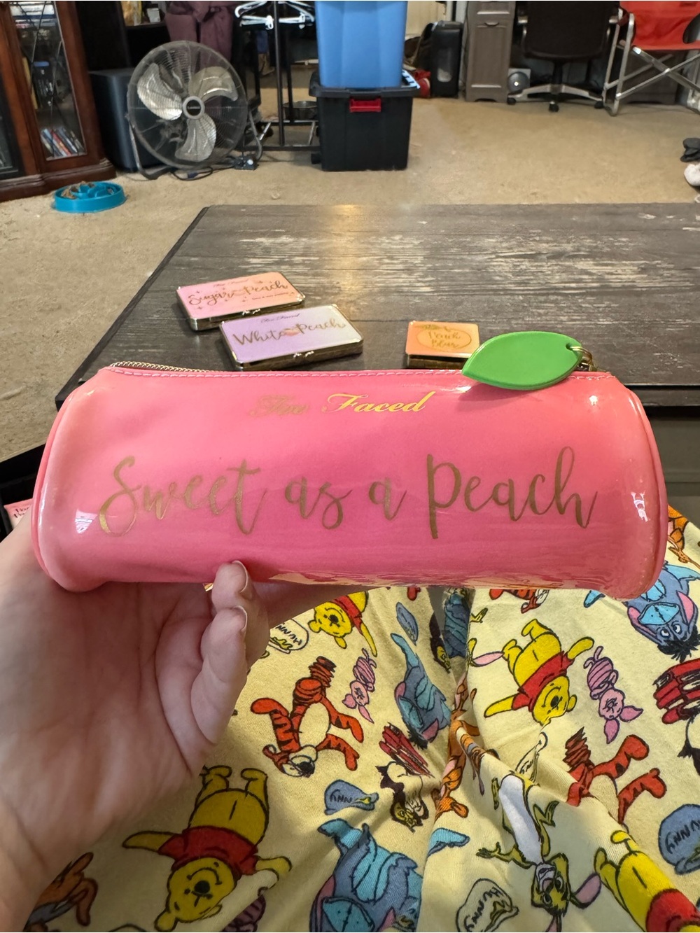 Too Faced Pink Cosmetic Pouch with Green Leaf Zipper